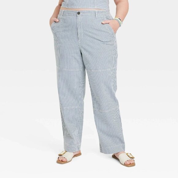 XXL - Womens High-Rise Casual Fit Railroad Straight leg Chino Pants - Blue - Picture 6 of 8